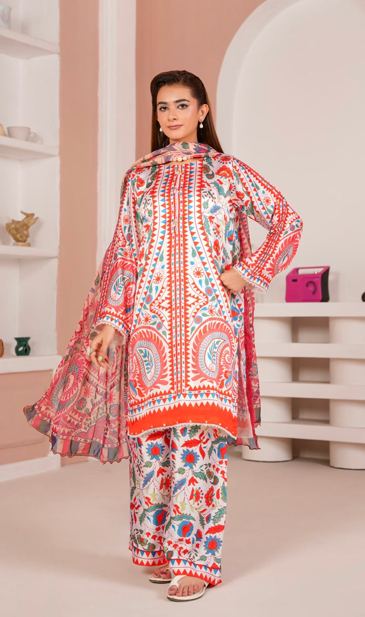 NSH04 - Elegant Silk 3-Piece co-ord Pakistani Suit