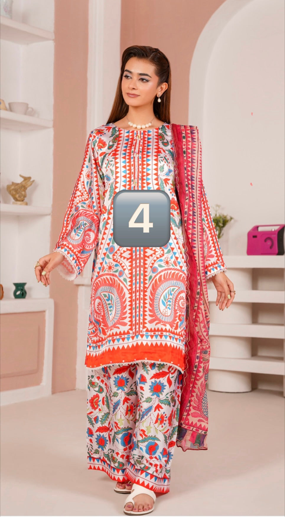 NSH04 - Elegant Silk 3-Piece co-ord Pakistani Suit