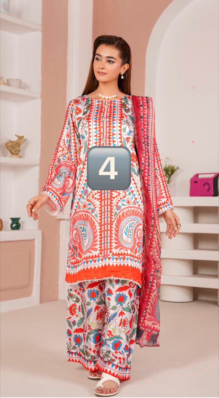 NSH04 - Elegant Silk 3-Piece co-ord Pakistani Suit