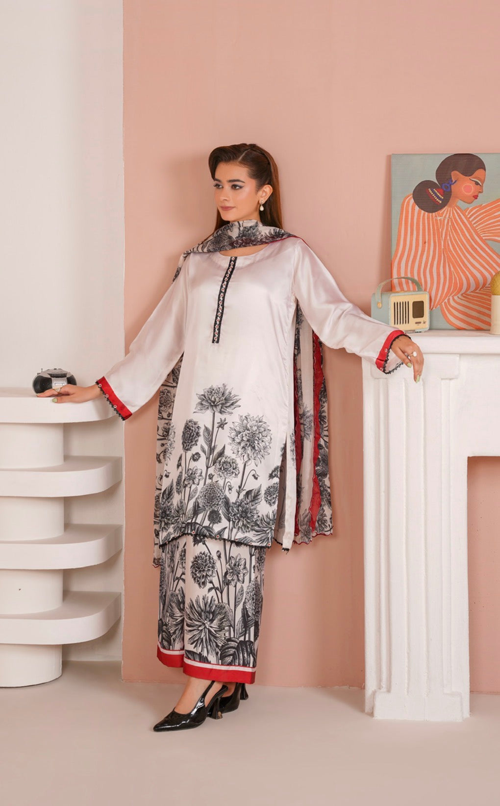 NSH03 - Elegant Silk 3-Piece co-ord Pakistani Suit