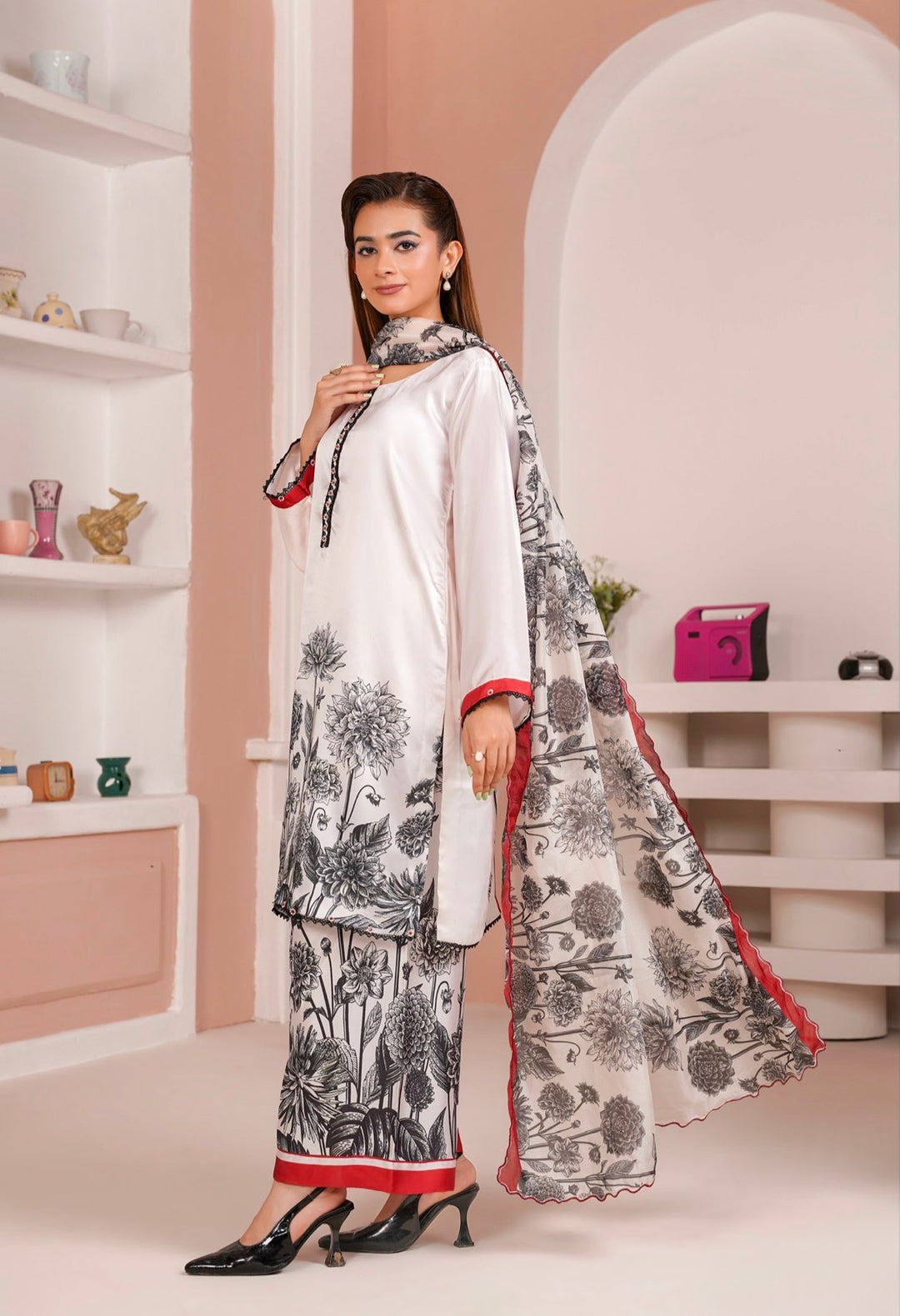 NSH03 - Elegant Silk 3-Piece co-ord Pakistani Suit