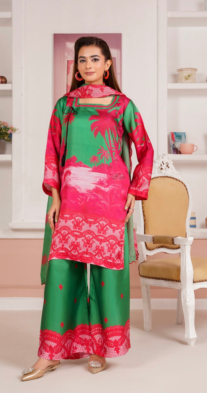 NSH02 - Elegant Silk 3-Piece co-ord Pakistani Suit
