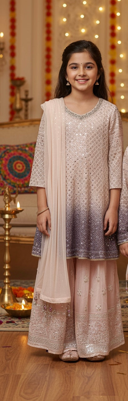 K689A- GIRLS EMBROIDERED SHARARA DRESS