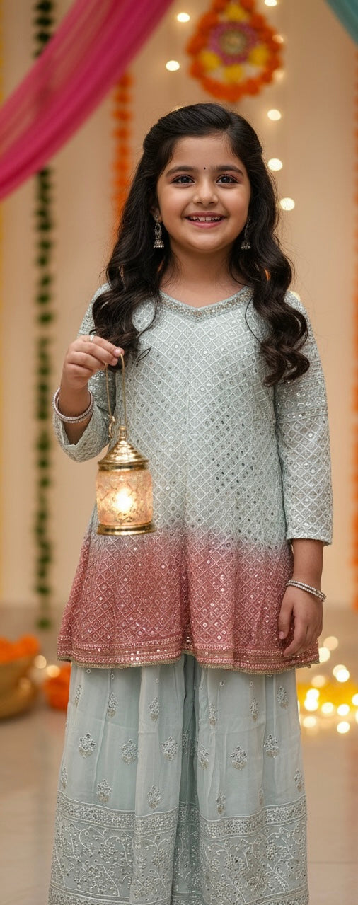 K689B- GIRLS EMBROIDERED SHARARA DRESS