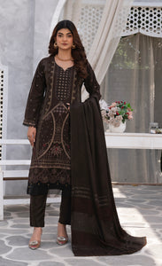 BROWN NOOR JAHAN EMBROIDERED PEACHLEATHER 3 PIECE SUIT NJ04