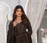 BROWN NOOR JAHAN EMBROIDERED PEACHLEATHER 3 PIECE SUIT NJ04