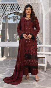 MAROON NOOR JAHAN EMBROIDERED PEACHLEATHER 3 PIECE SUIT NJ06