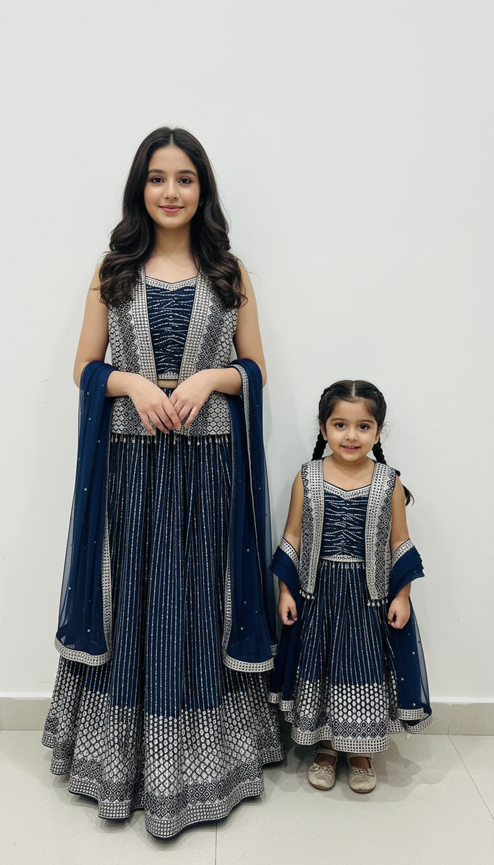 K688B- GIRLS BLUE EMBROIDERED LENHGA DRESS
