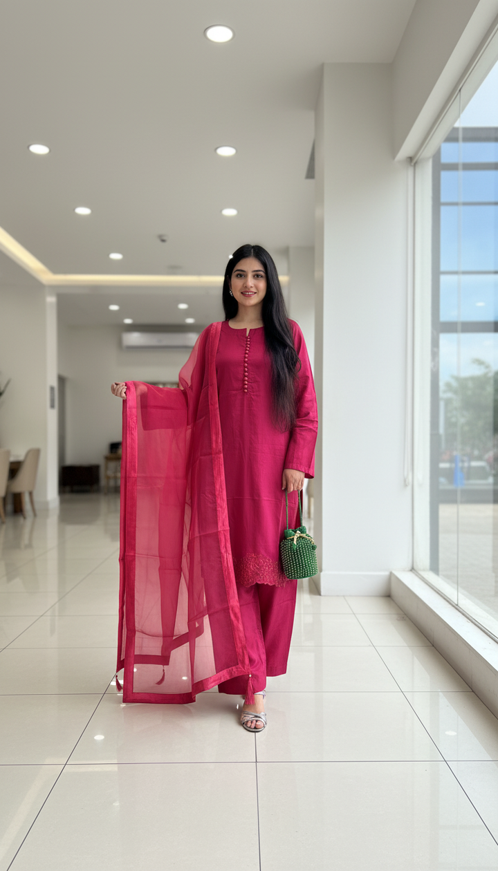 OLN5 - PINK LINEN EMBROIDERED 3 PIECE SUIT