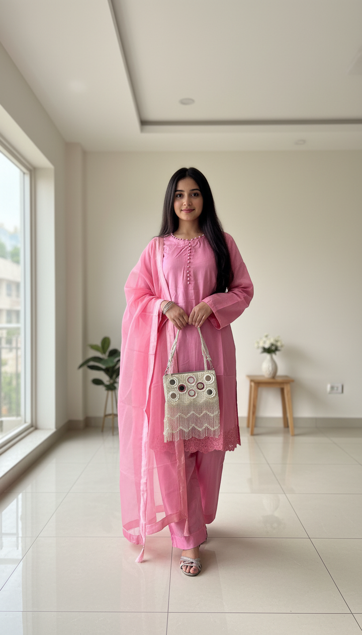 OLN2 - PINK LINEN EMBROIDERED 3 PIECE SUIT