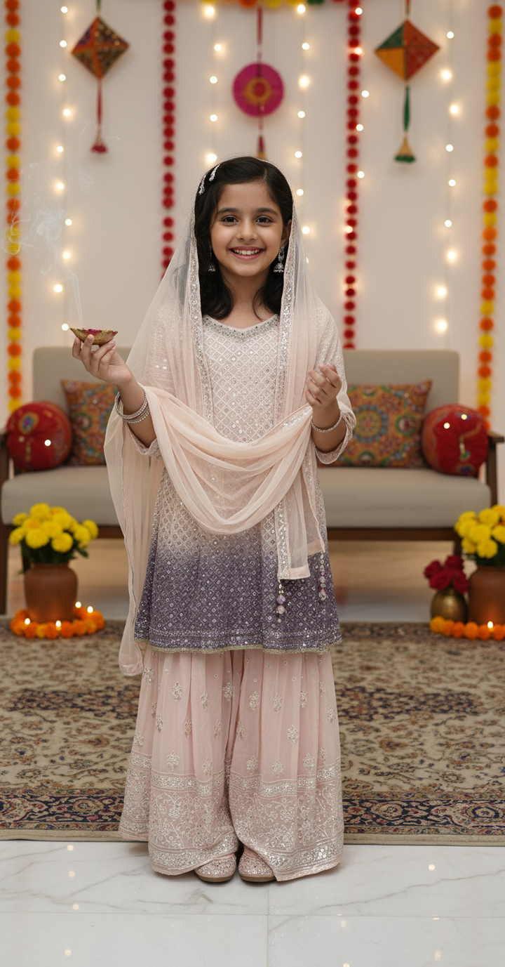 K689A- GIRLS EMBROIDERED SHARARA DRESS