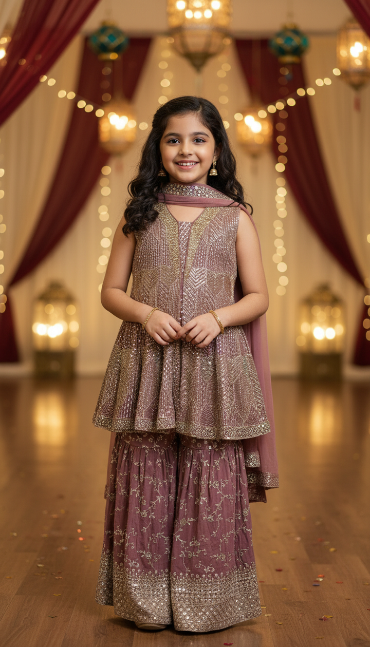 K691A- GIRLS EMBROIDERED SHARARA DRESS