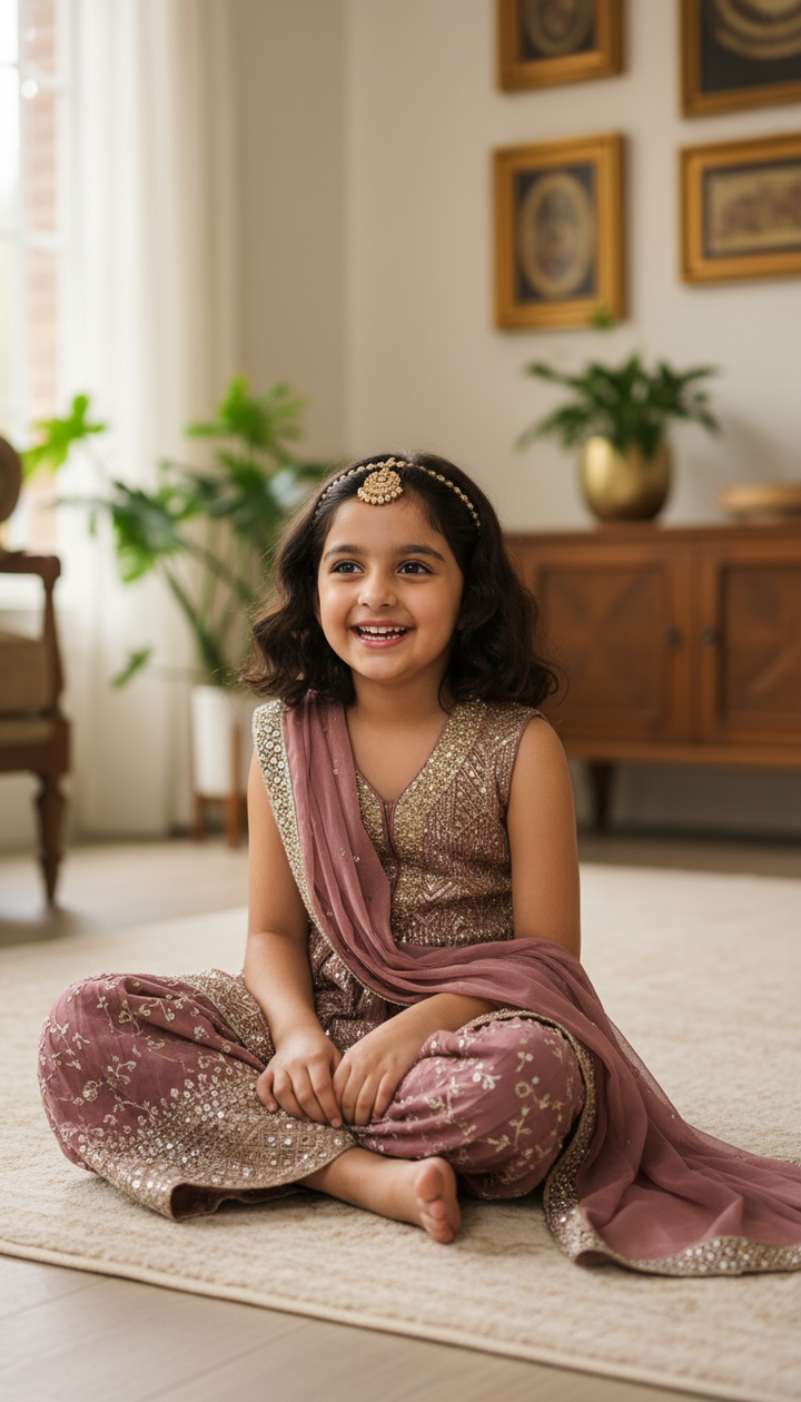 K691A- GIRLS EMBROIDERED SHARARA DRESS