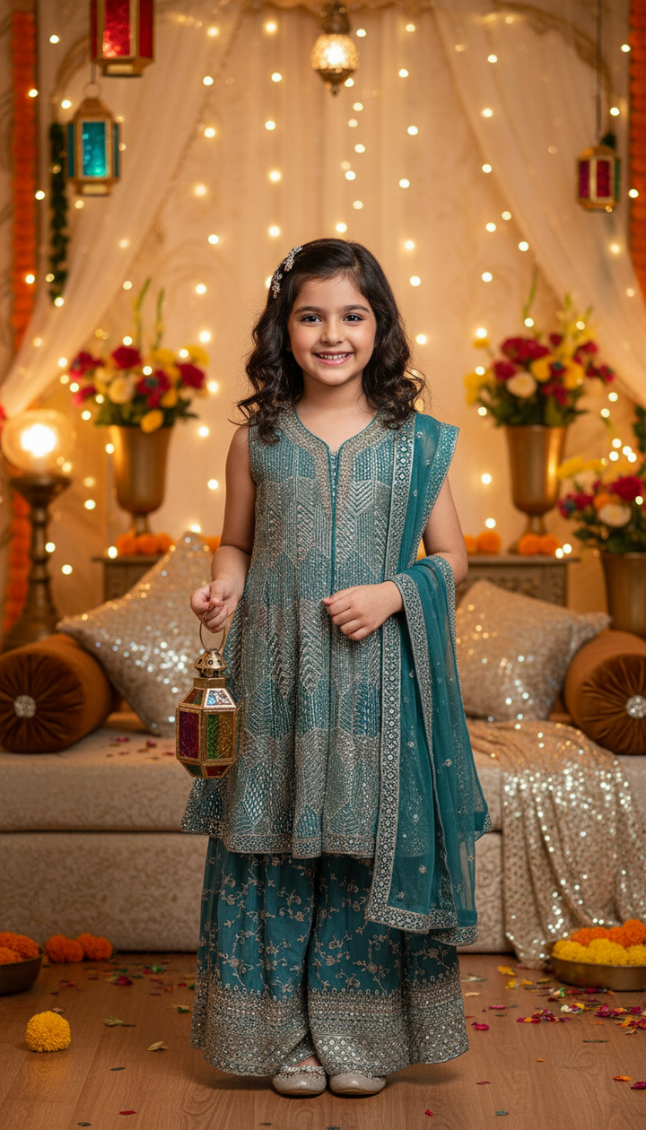 K691B- GIRLS EMBROIDERED SHARARA DRESS