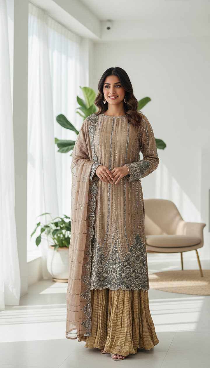 390P- EMBROIDERED & EMBELLISHED SILK SUIT