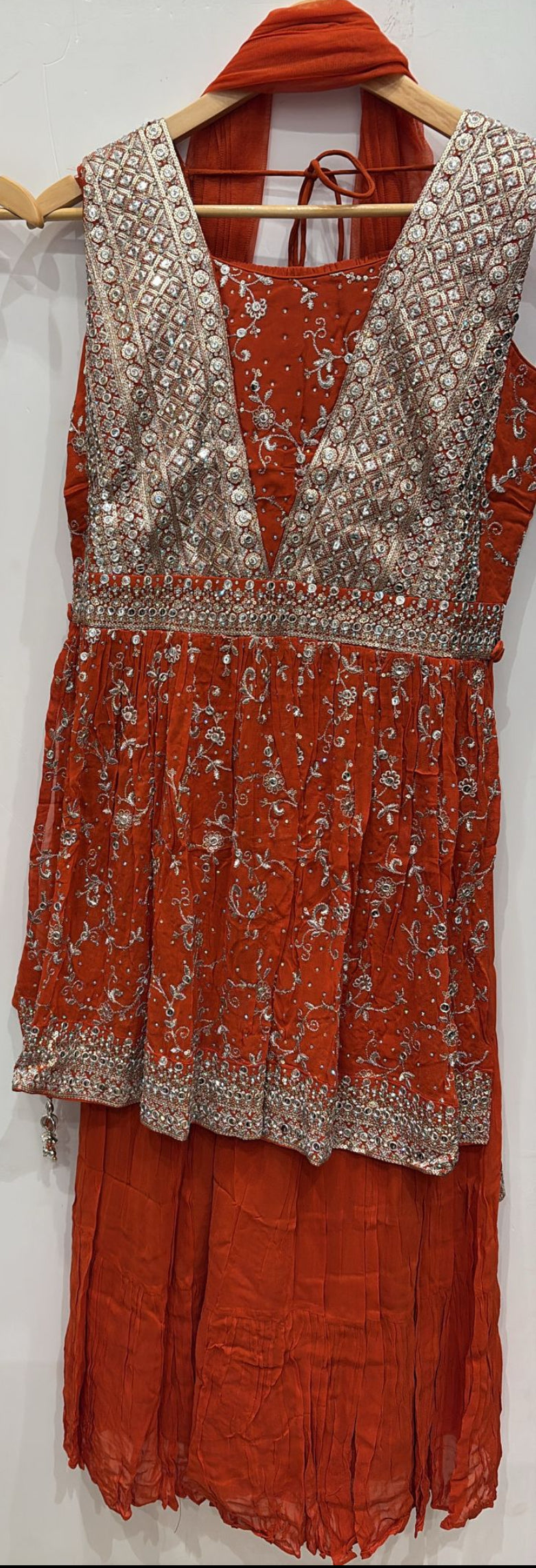 K692C - GIRLS ORANGE EMBROIDERED SHARARA DRESS