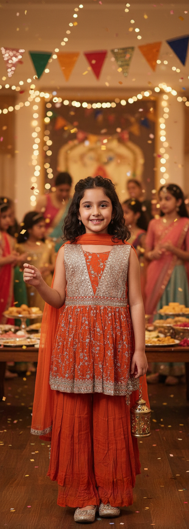 K692C - GIRLS ORANGE EMBROIDERED SHARARA DRESS