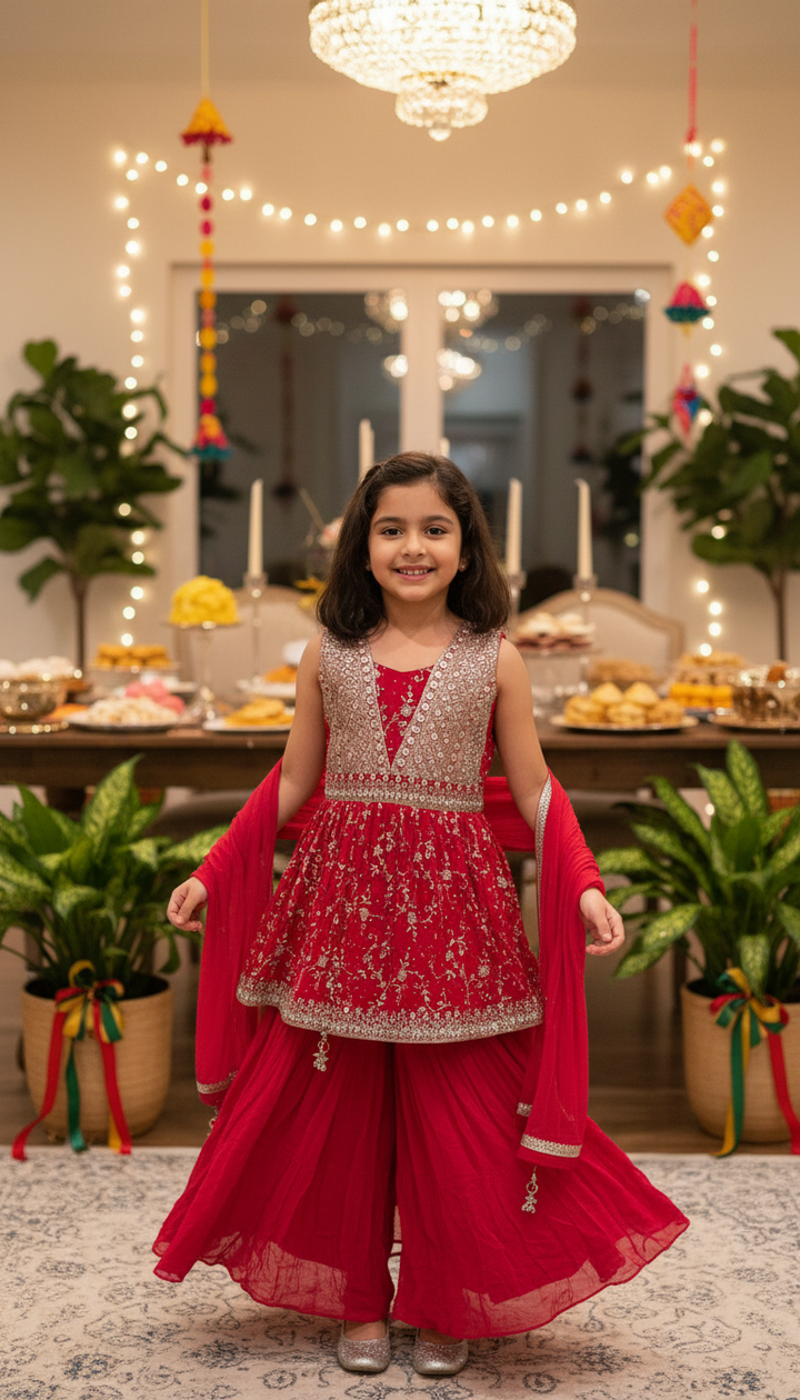 K692A- GIRLS PINK EMBROIDERED SHARARA DRESS