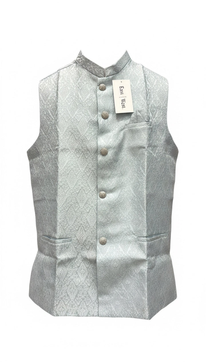 CW81A - Ice Blue Jacquard Silk Men’s Waistcoat