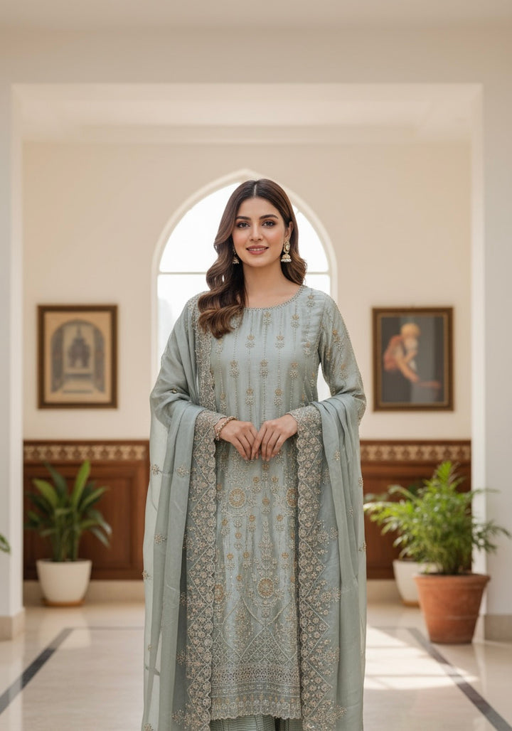 390R- EMBROIDERED & EMBELLISHED SILK SUIT
