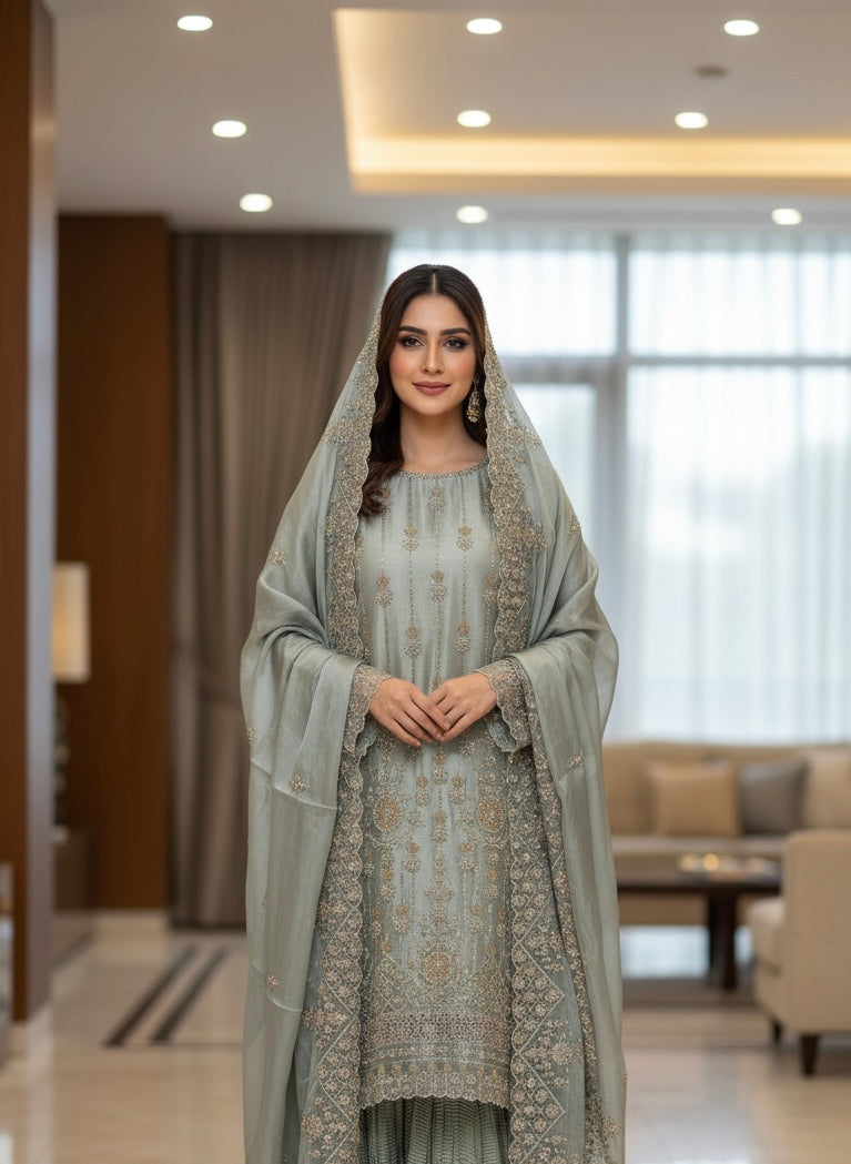390R- EMBROIDERED & EMBELLISHED SILK SUIT