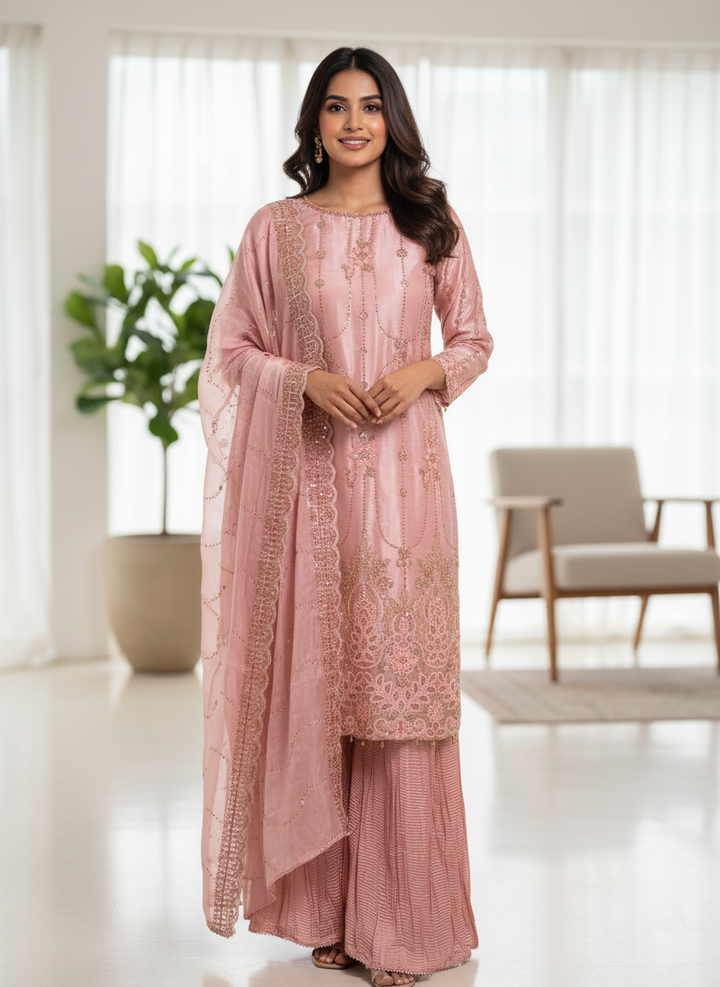 390Q- EMBROIDERED & EMBELLISHED SILK SUIT