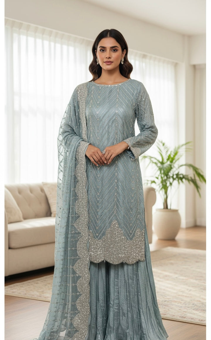 390S- EMBROIDERED & EMBELLISHED SILK SUIT