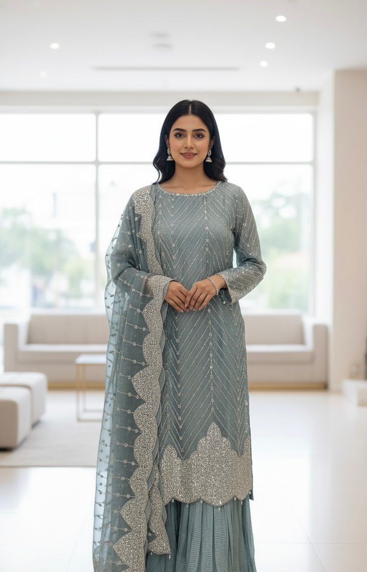 390S- EMBROIDERED & EMBELLISHED SILK SUIT