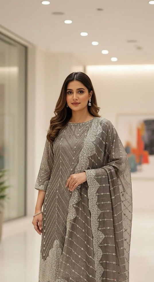 390T- EMBROIDERED & EMBELLISHED SILK SUIT