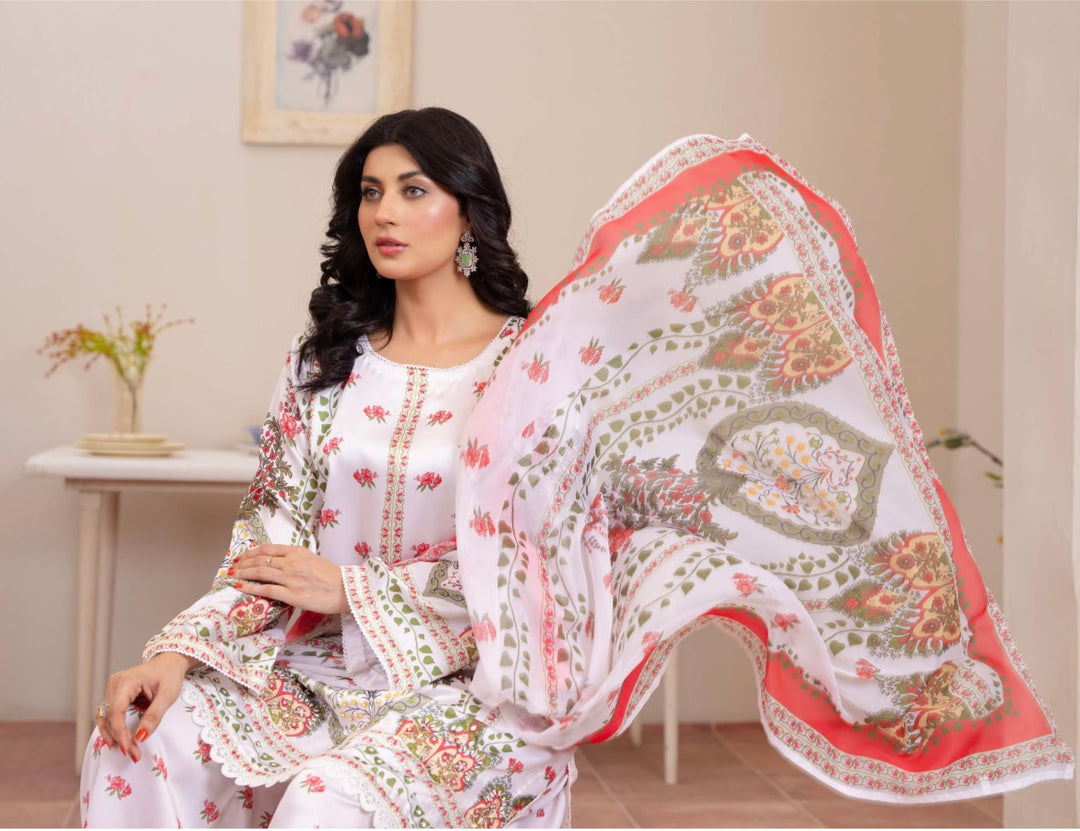 TSH06- EMBELLISHED SILK PRINT 3 PIECE SUIT