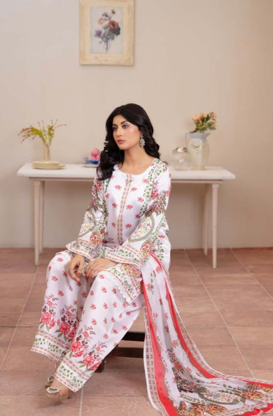 TSH06- EMBELLISHED SILK PRINT 3 PIECE SUIT