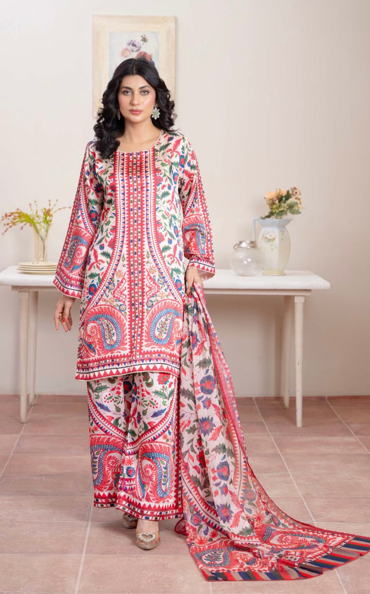 TSH10- EMBELLISHED SILK PRINT 3 PIECE SUIT