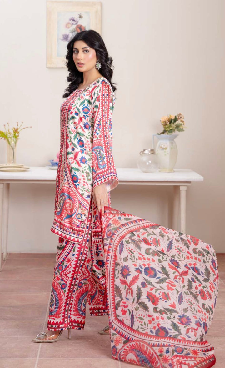 TSH10- EMBELLISHED SILK PRINT 3 PIECE SUIT