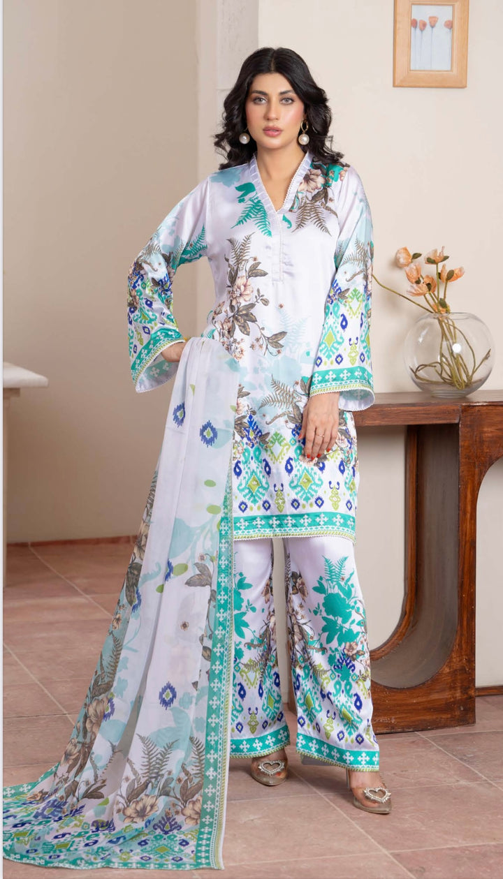 TSH01- EMBELLISHED SILK PRINT 3 PIECE SUIT