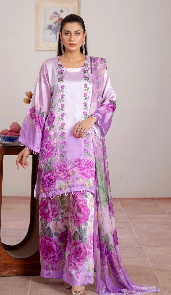 TSH04- EMBELLISHED SILK PRINT 3 PIECE SUIT