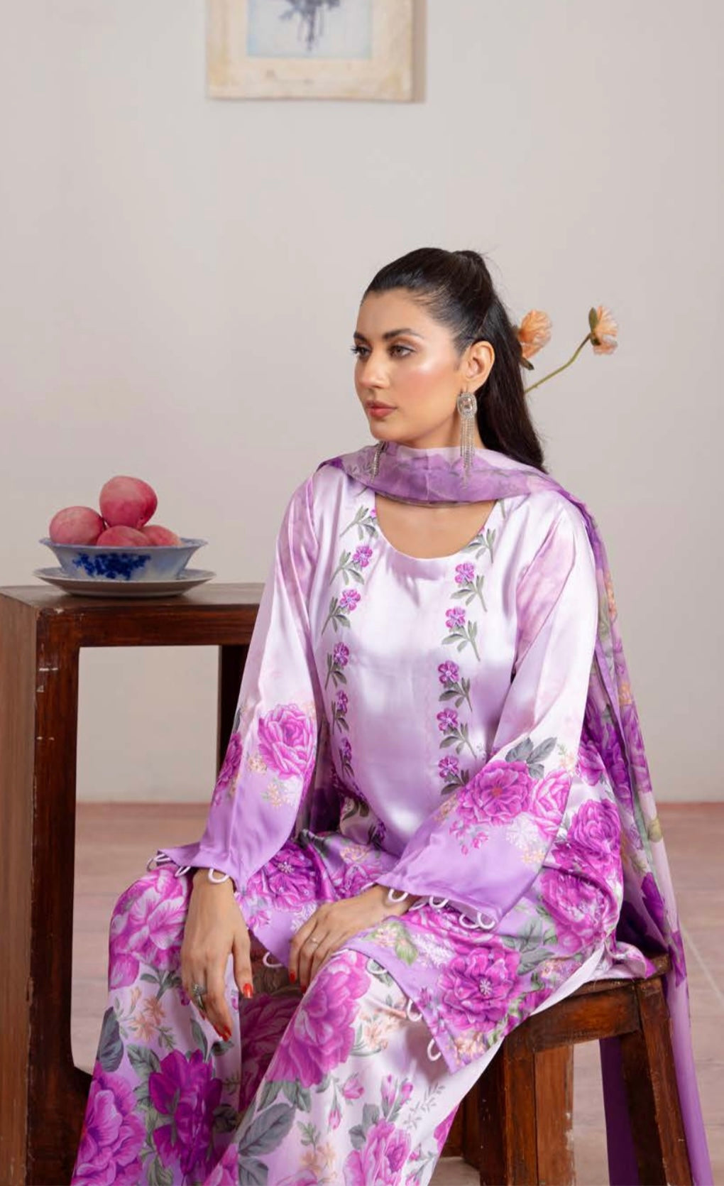TSH04- EMBELLISHED SILK PRINT 3 PIECE SUIT