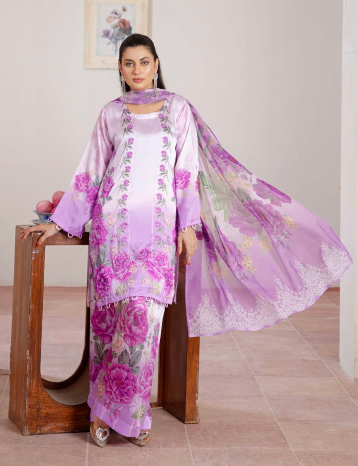 TSH04- EMBELLISHED SILK PRINT 3 PIECE SUIT