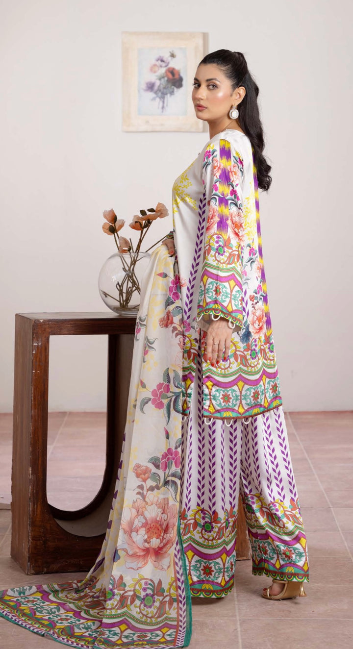 TSH07- EMBELLISHED SILK PRINT 3 PIECE SUIT