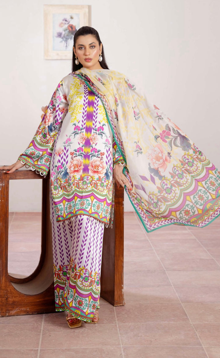 TSH07- EMBELLISHED SILK PRINT 3 PIECE SUIT
