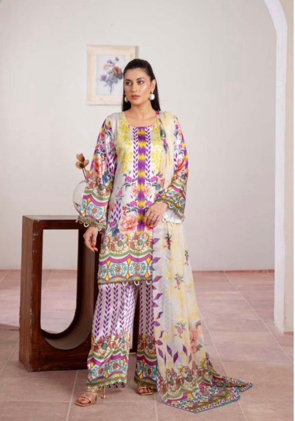 TSH07- EMBELLISHED SILK PRINT 3 PIECE SUIT