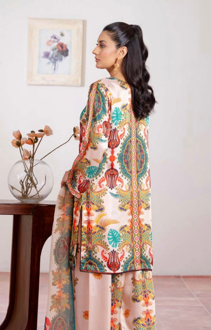 TSH02- EMBELLISHED SILK PRINT 3 PIECE SUIT