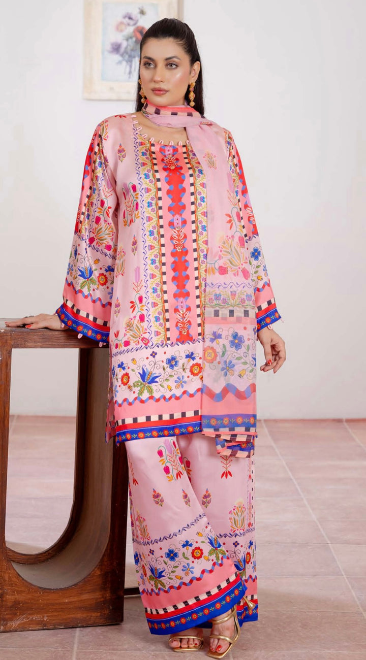 TSH03- EMBELLISHED SILK PRINT 3 PIECE SUIT