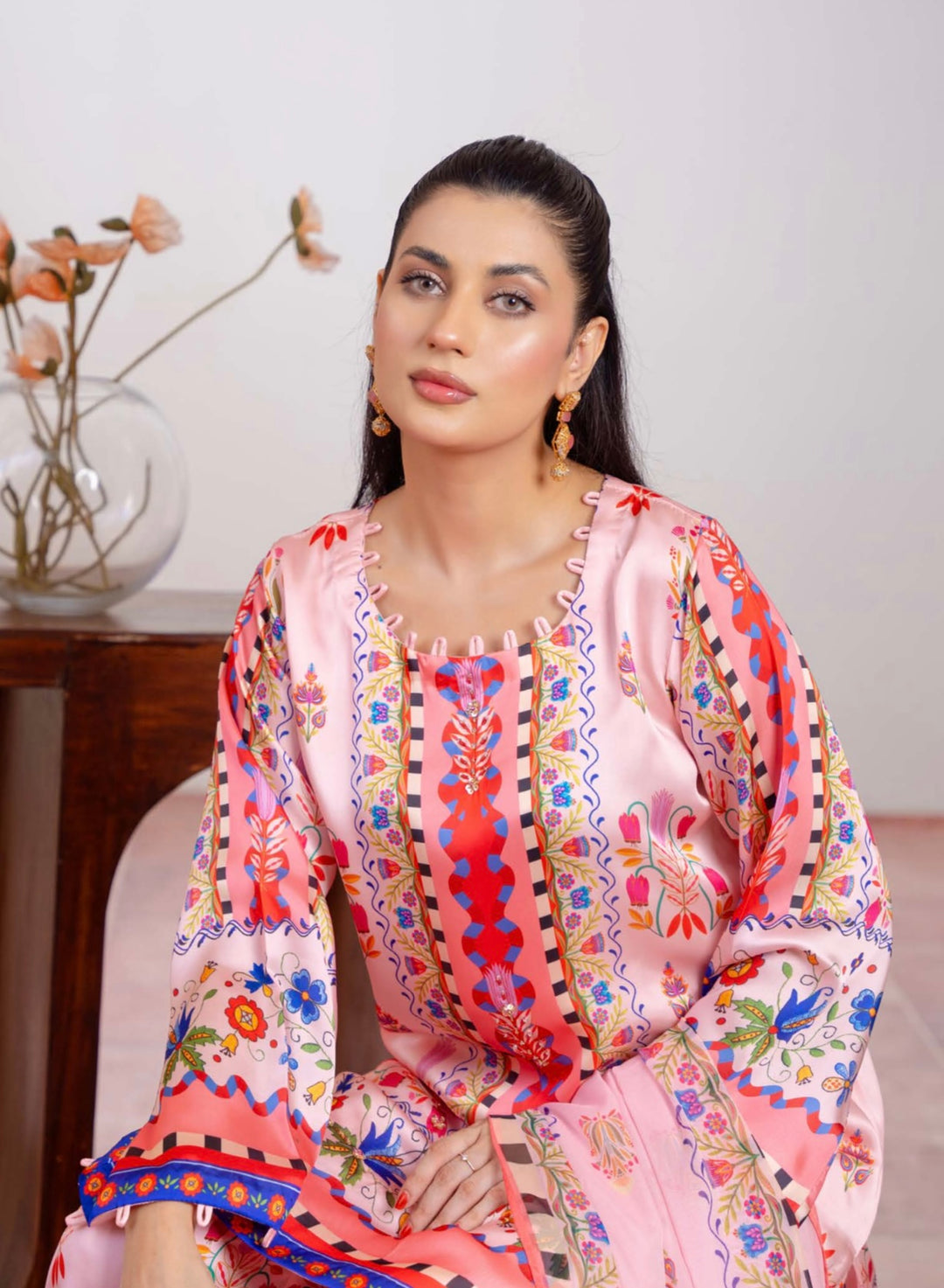 TSH03- EMBELLISHED SILK PRINT 3 PIECE SUIT