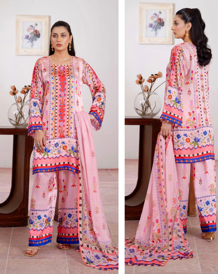 TSH03- EMBELLISHED SILK PRINT 3 PIECE SUIT