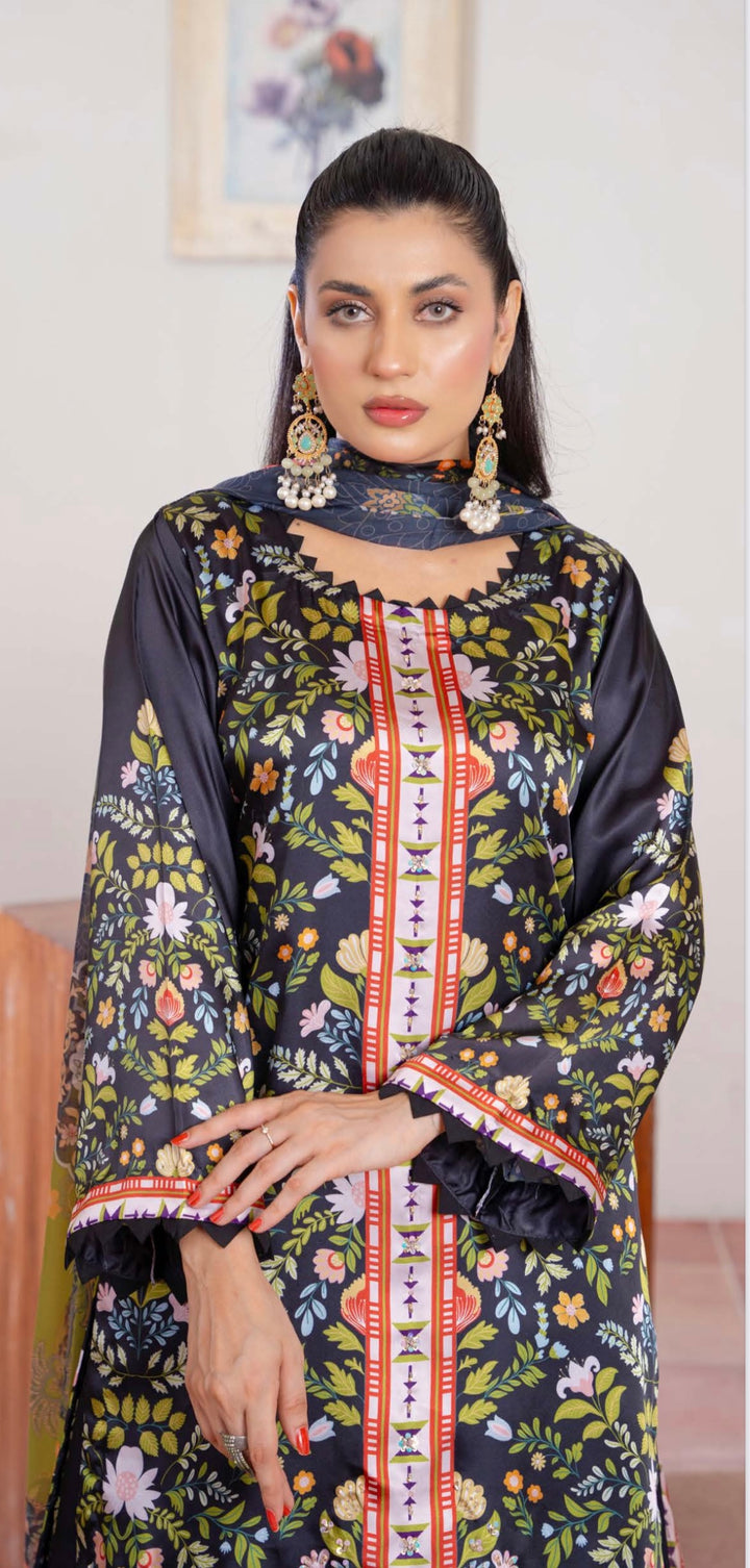 TSH09- EMBELLISHED SILK PRINT 3 PIECE SUIT