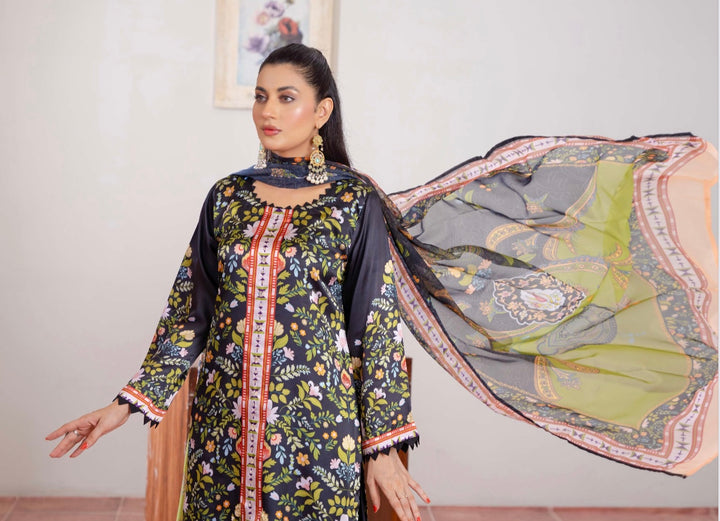 TSH09- EMBELLISHED SILK PRINT 3 PIECE SUIT