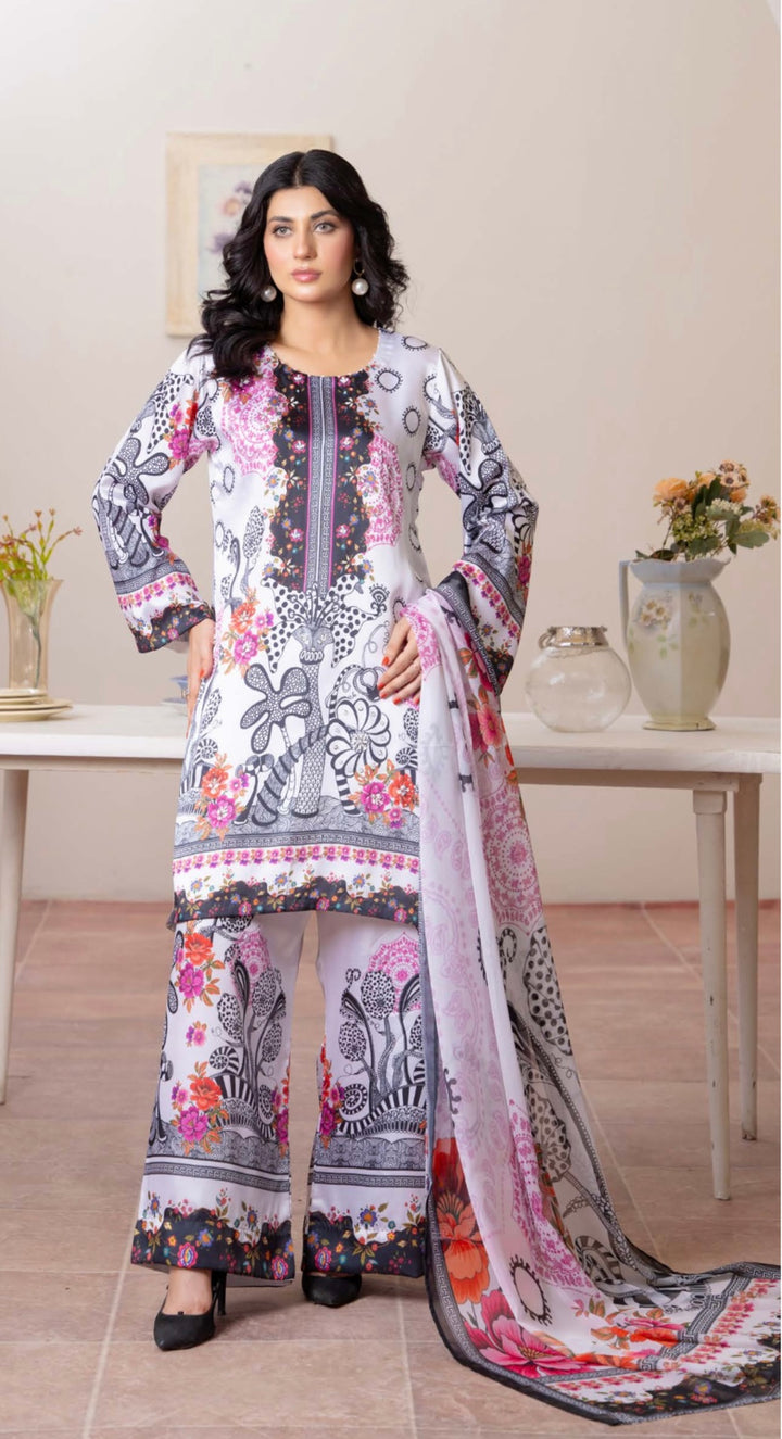 TSH05- EMBELLISHED SILK PRINT 3 PIECE SUIT