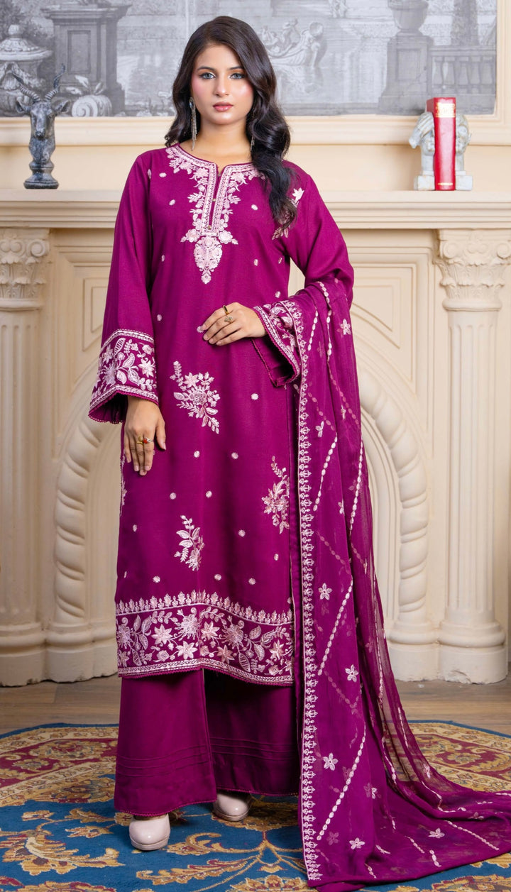 Zk01 - Calico Embroidered Karandi 3 Piece suit