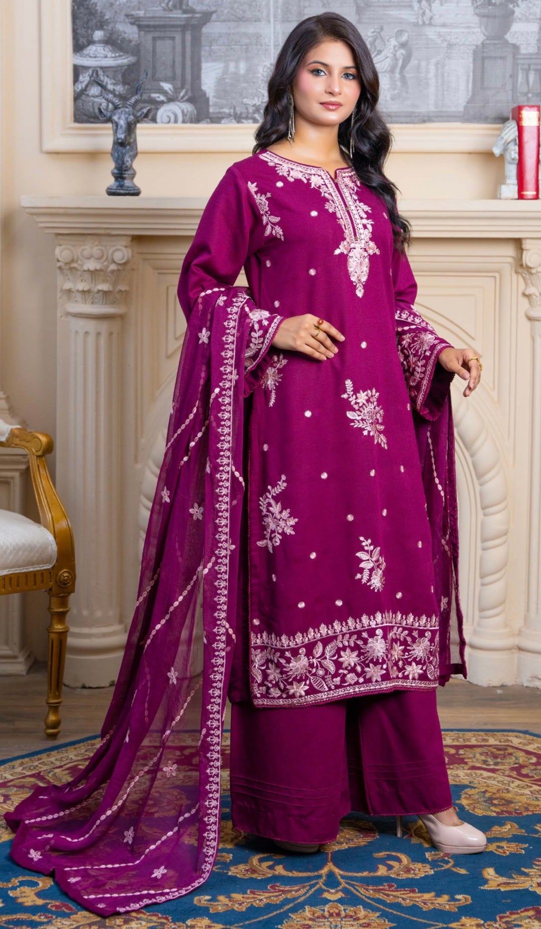 Zk01 - Calico Embroidered Karandi 3 Piece suit