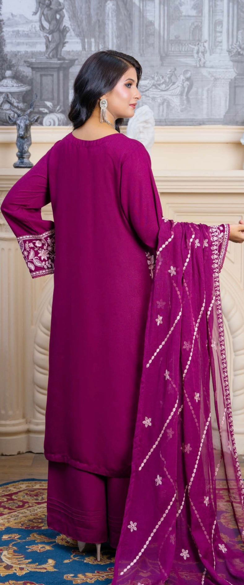 Zk01 - Calico Embroidered Karandi 3 Piece suit